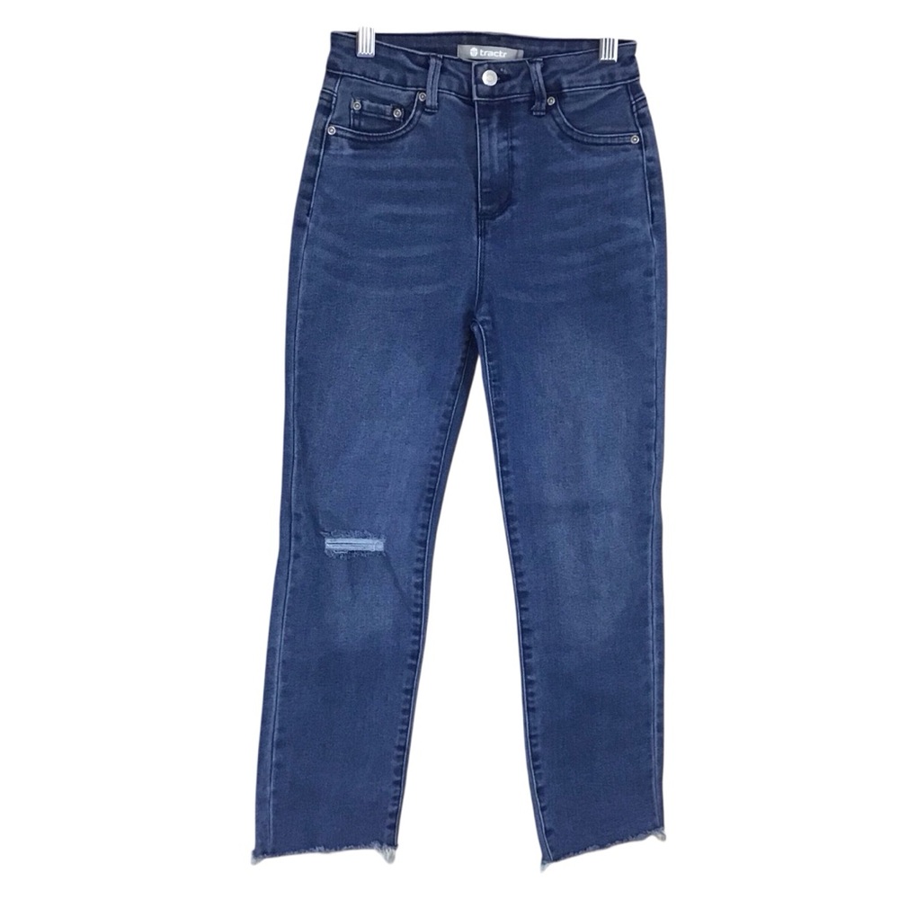 Tractr Girls Mid Rise Ankle‎ Crop Jeans 8 Skinny Raw Hem